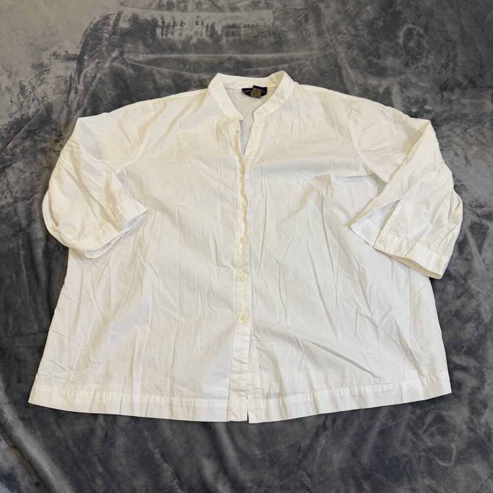 VTG 80s 90s Charter Club Plus Sz 20W Mandarin Collar Minimalist White Blouse
